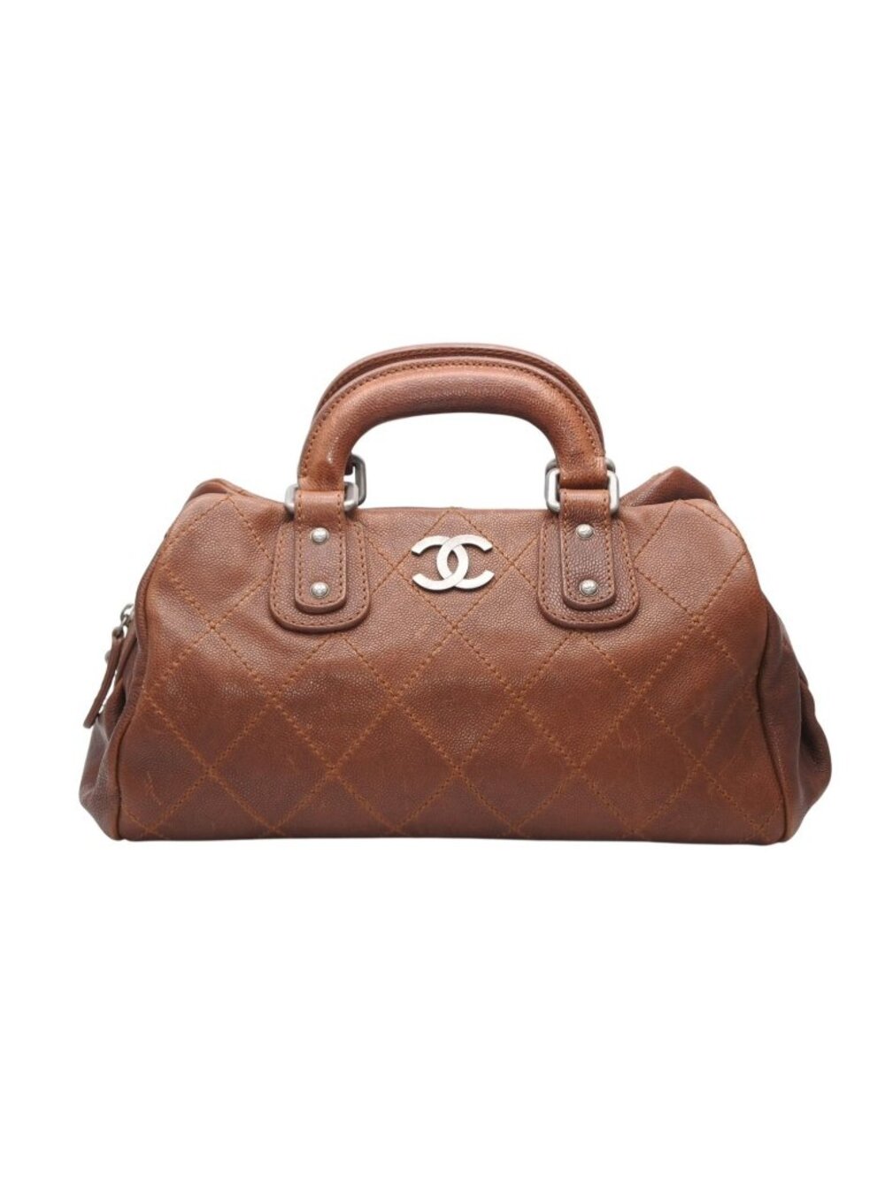 Chanel Handbag CC Logo Caviar Leather Brown Quilted
